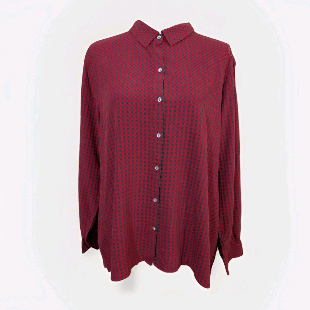 J Jill Button Up Shirt Womens XL Red Plaid Long Sleeve Shell Button Rayon Top